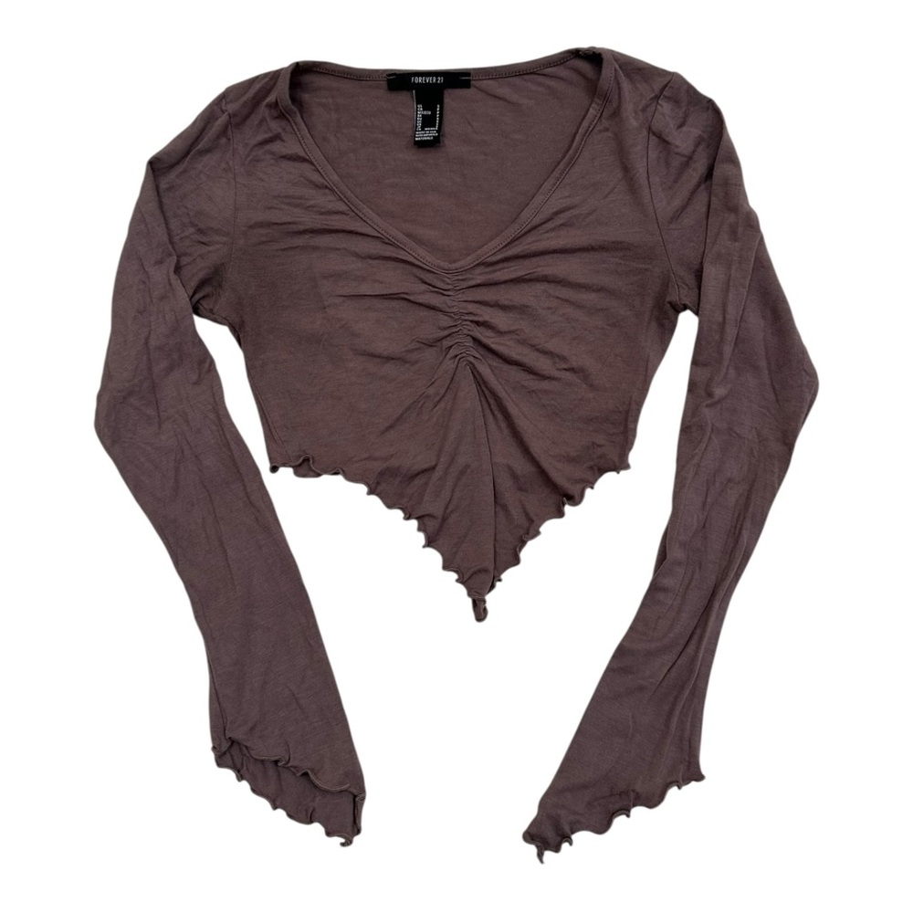 Forever 21 Brown Long Sleeve Cropped Scalloped Hem - Size Small
